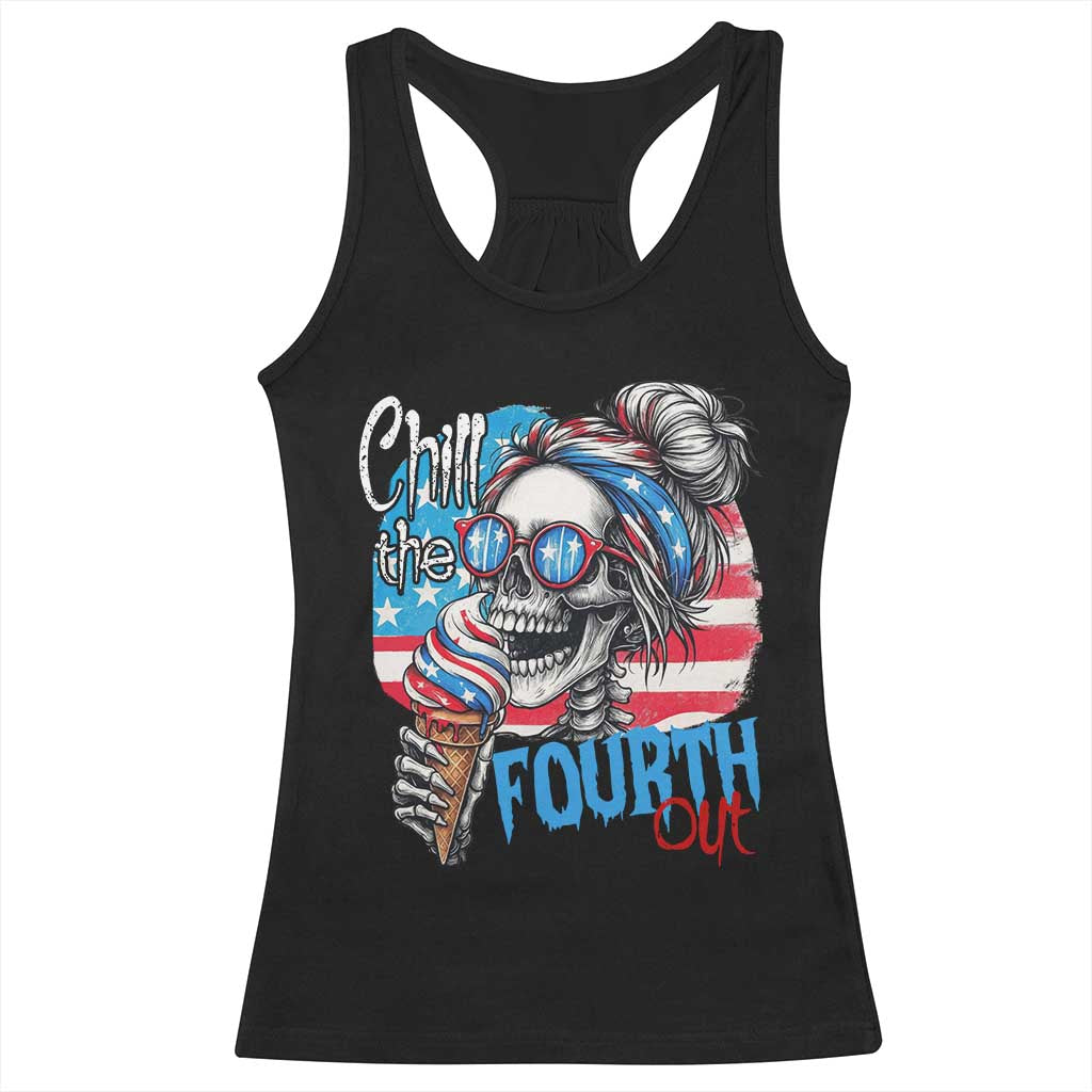Funny Chill The Fourth Out 4th Of July Racerback Tank Top Patriotic Skeleton Popsicle US Flag - Wonder Print Shop