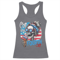 Funny Chill The Fourth Out 4th Of July Racerback Tank Top Patriotic Skeleton Popsicle US Flag - Wonder Print Shop