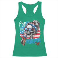 Funny Chill The Fourth Out 4th Of July Racerback Tank Top Patriotic Skeleton Popsicle US Flag - Wonder Print Shop