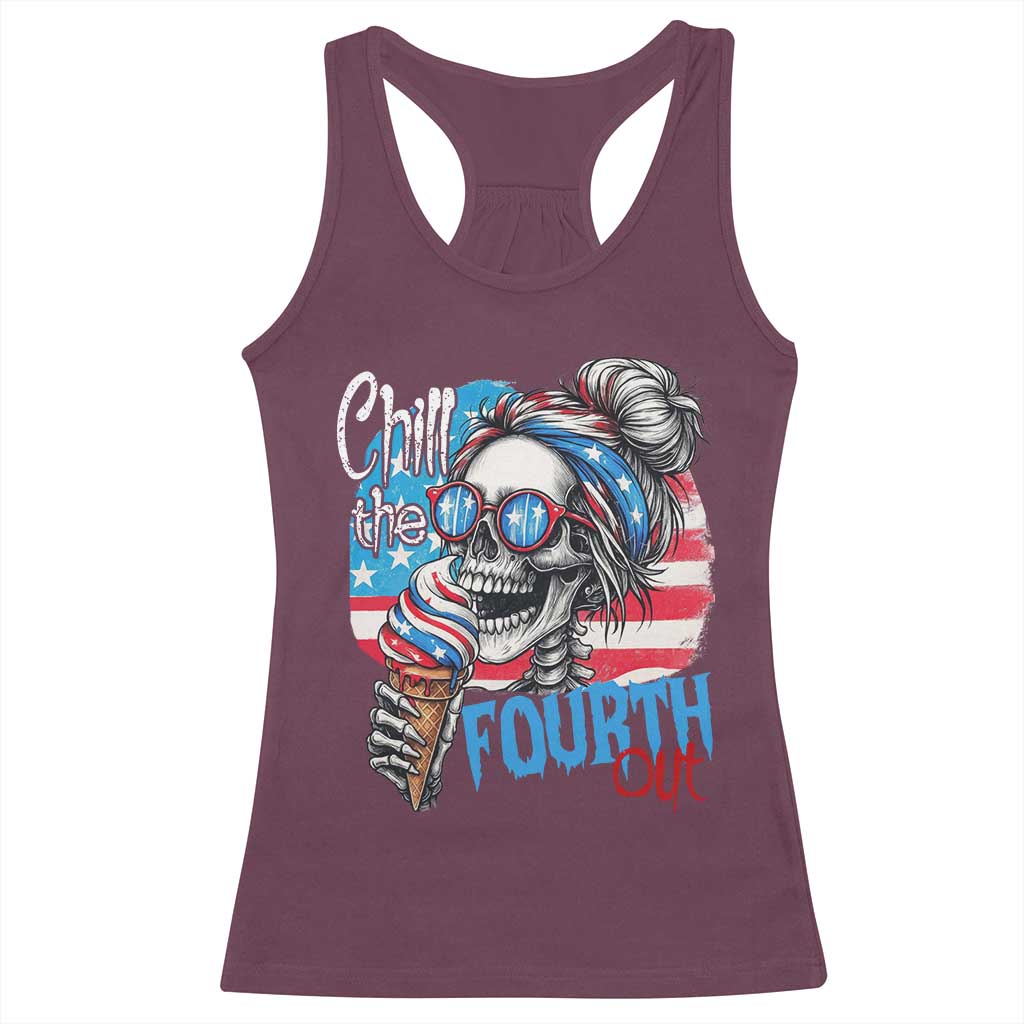 Funny Chill The Fourth Out 4th Of July Racerback Tank Top Patriotic Skeleton Popsicle US Flag - Wonder Print Shop