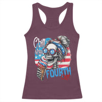 Funny Chill The Fourth Out 4th Of July Racerback Tank Top Patriotic Skeleton Popsicle US Flag - Wonder Print Shop