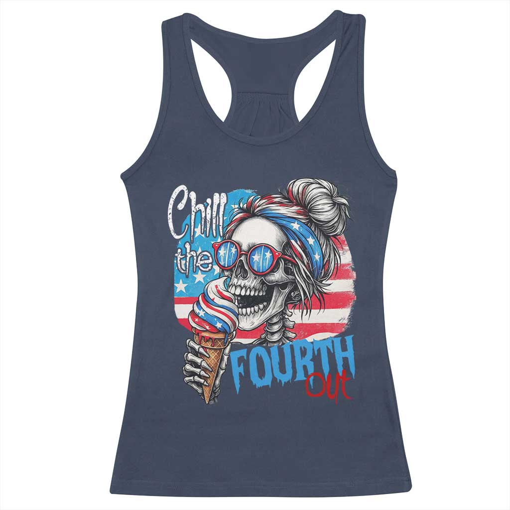 Funny Chill The Fourth Out 4th Of July Racerback Tank Top Patriotic Skeleton Popsicle US Flag - Wonder Print Shop