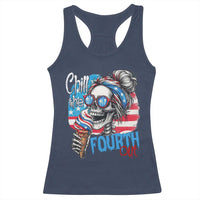 Funny Chill The Fourth Out 4th Of July Racerback Tank Top Patriotic Skeleton Popsicle US Flag - Wonder Print Shop