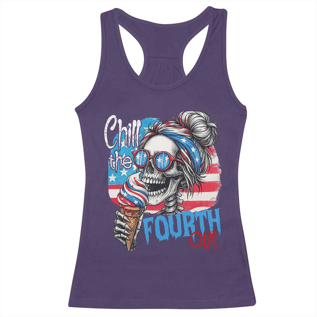 Funny Chill The Fourth Out 4th Of July Racerback Tank Top Patriotic Skeleton Popsicle US Flag - Wonder Print Shop