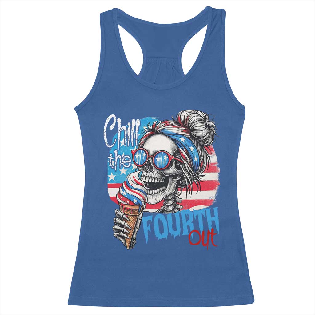 Funny Chill The Fourth Out 4th Of July Racerback Tank Top Patriotic Skeleton Popsicle US Flag - Wonder Print Shop