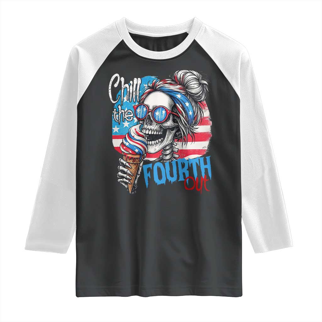 Funny Chill The Fourth Out 4th Of July Raglan Shirt Patriotic Skeleton Popsicle US Flag - Wonder Print Shop