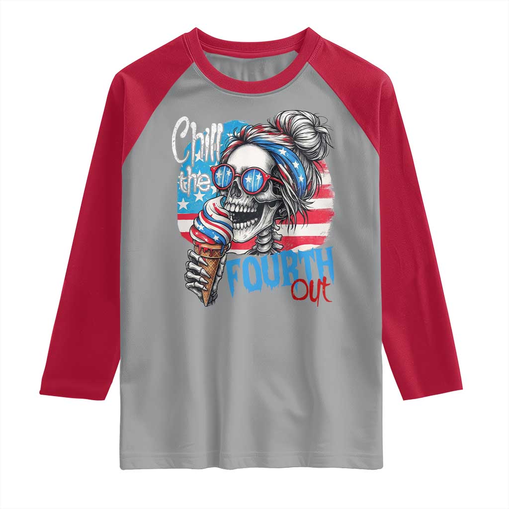 Funny Chill The Fourth Out 4th Of July Raglan Shirt Patriotic Skeleton Popsicle US Flag - Wonder Print Shop