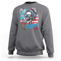 Funny Chill The Fourth Out 4th Of July Sweatshirt Patriotic Skeleton Popsicle US Flag - Wonder Print Shop