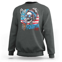 Funny Chill The Fourth Out 4th Of July Sweatshirt Patriotic Skeleton Popsicle US Flag - Wonder Print Shop