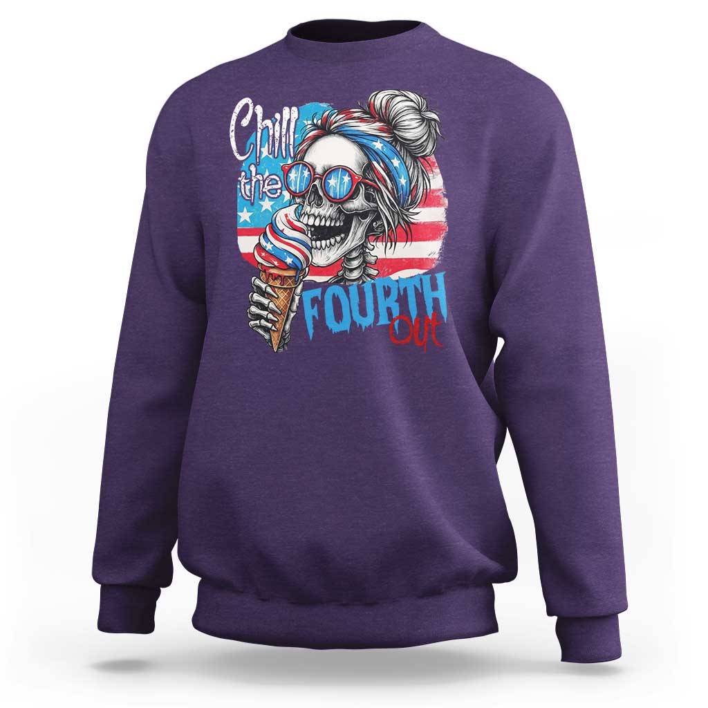 Funny Chill The Fourth Out 4th Of July Sweatshirt Patriotic Skeleton Popsicle US Flag - Wonder Print Shop