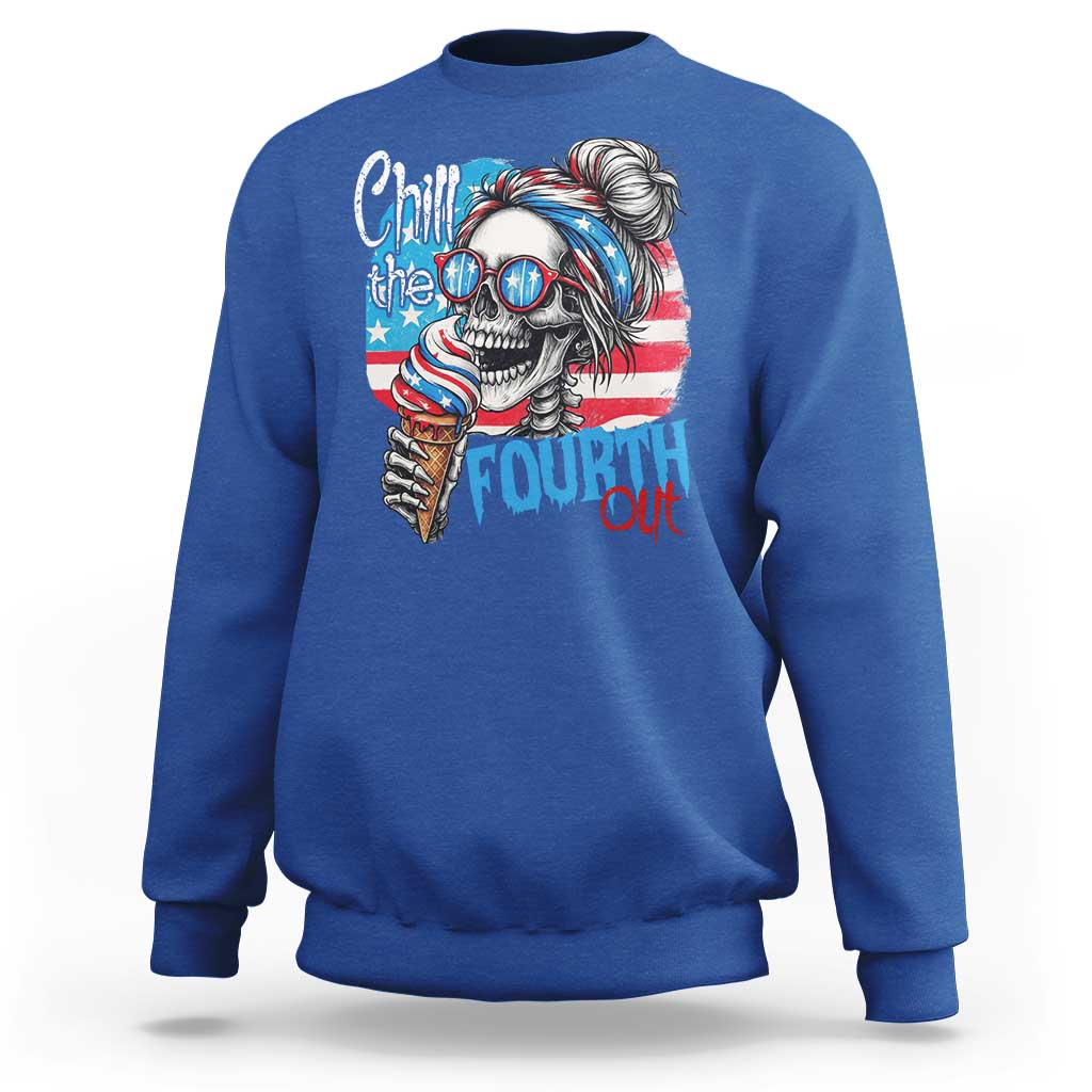Funny Chill The Fourth Out 4th Of July Sweatshirt Patriotic Skeleton Popsicle US Flag - Wonder Print Shop