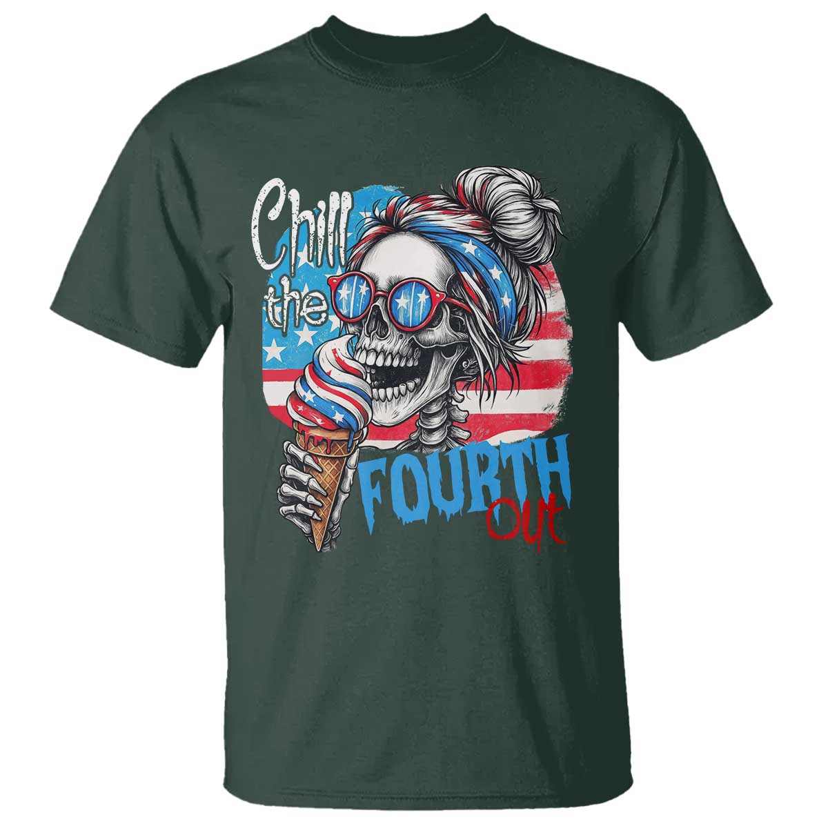 Funny Chill The Fourth Out 4th Of July T Shirt Patriotic Skeleton Popsicle US Flag - Wonder Print Shop