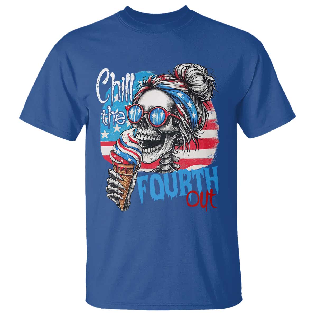 Funny Chill The Fourth Out 4th Of July T Shirt Patriotic Skeleton Popsicle US Flag - Wonder Print Shop