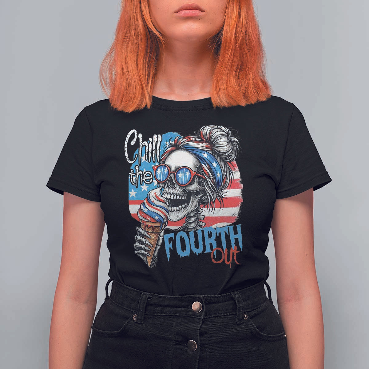 Funny Chill The Fourth Out 4th Of July T Shirt For Women Patriotic Skeleton Popsicle US Flag - Wonder Print Shop