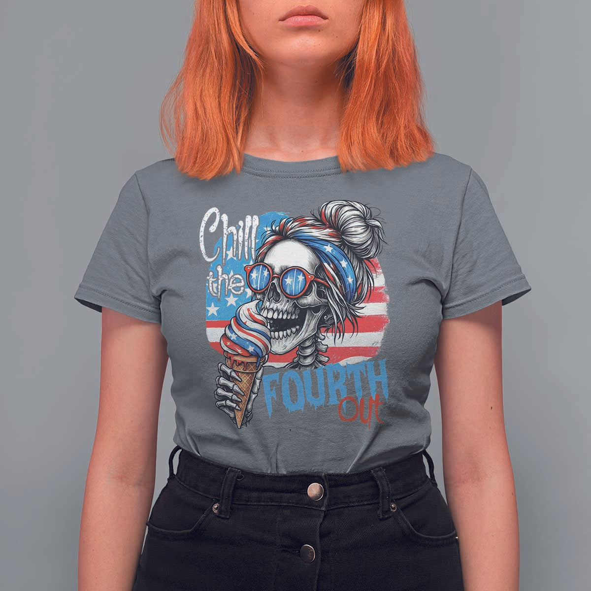 Funny Chill The Fourth Out 4th Of July T Shirt For Women Patriotic Skeleton Popsicle US Flag - Wonder Print Shop