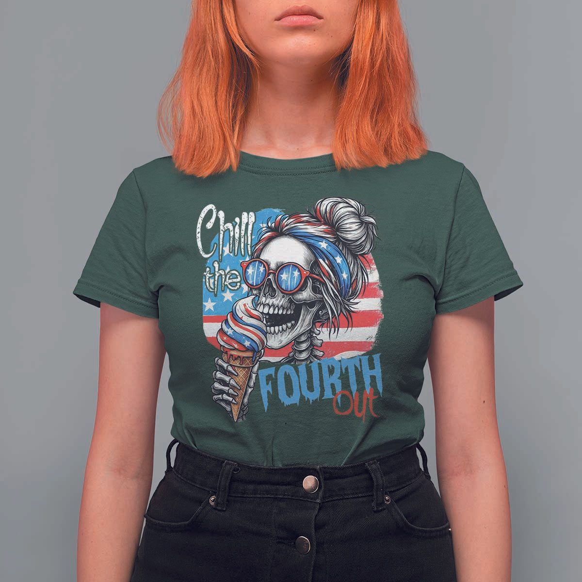 Funny Chill The Fourth Out 4th Of July T Shirt For Women Patriotic Skeleton Popsicle US Flag - Wonder Print Shop