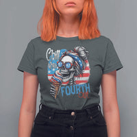 Funny Chill The Fourth Out 4th Of July T Shirt For Women Patriotic Skeleton Popsicle US Flag - Wonder Print Shop