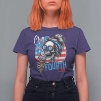 Funny Chill The Fourth Out 4th Of July T Shirt For Women Patriotic Skeleton Popsicle US Flag - Wonder Print Shop