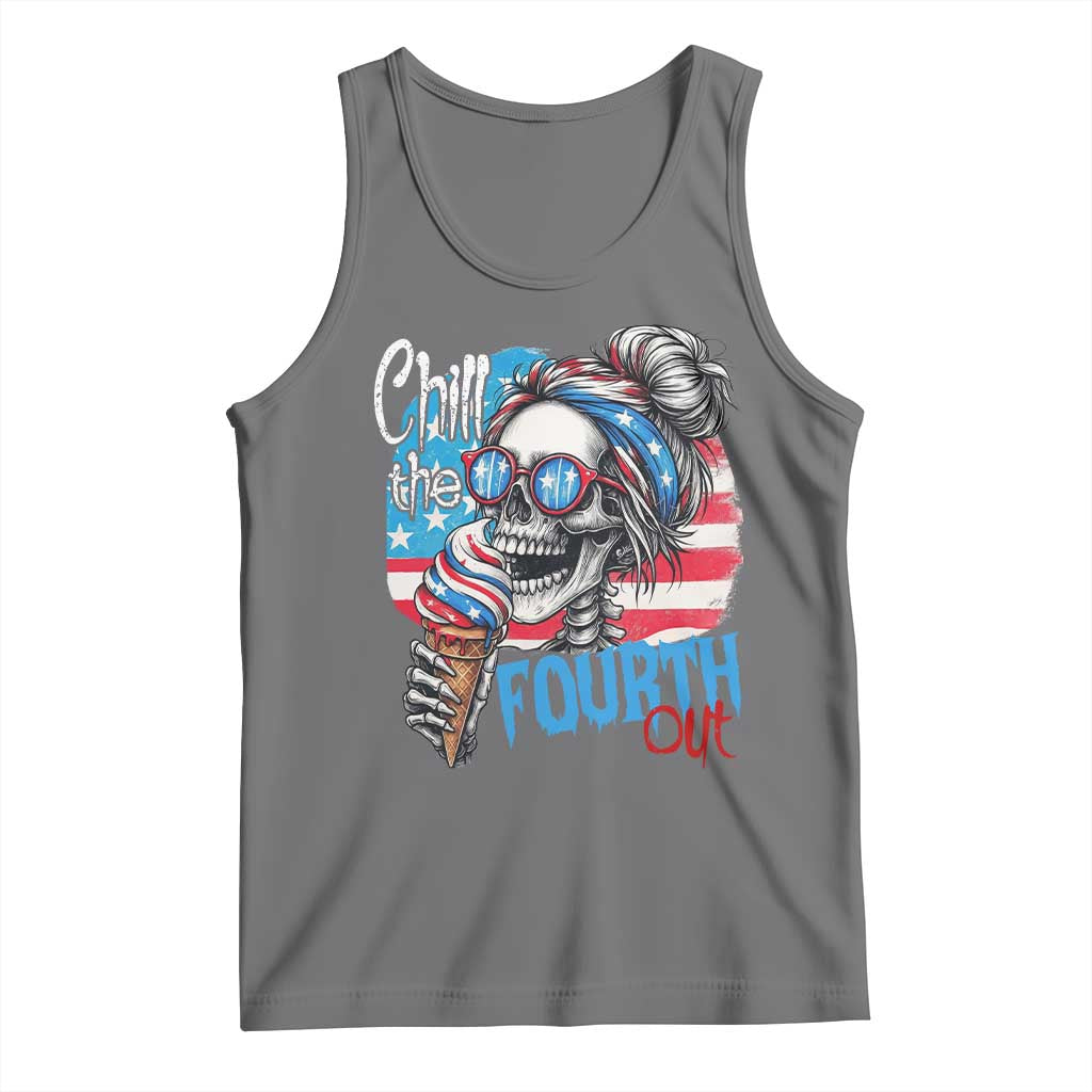Funny Chill The Fourth Out 4th Of July Tank Top Patriotic Skeleton Popsicle US Flag - Wonder Print Shop