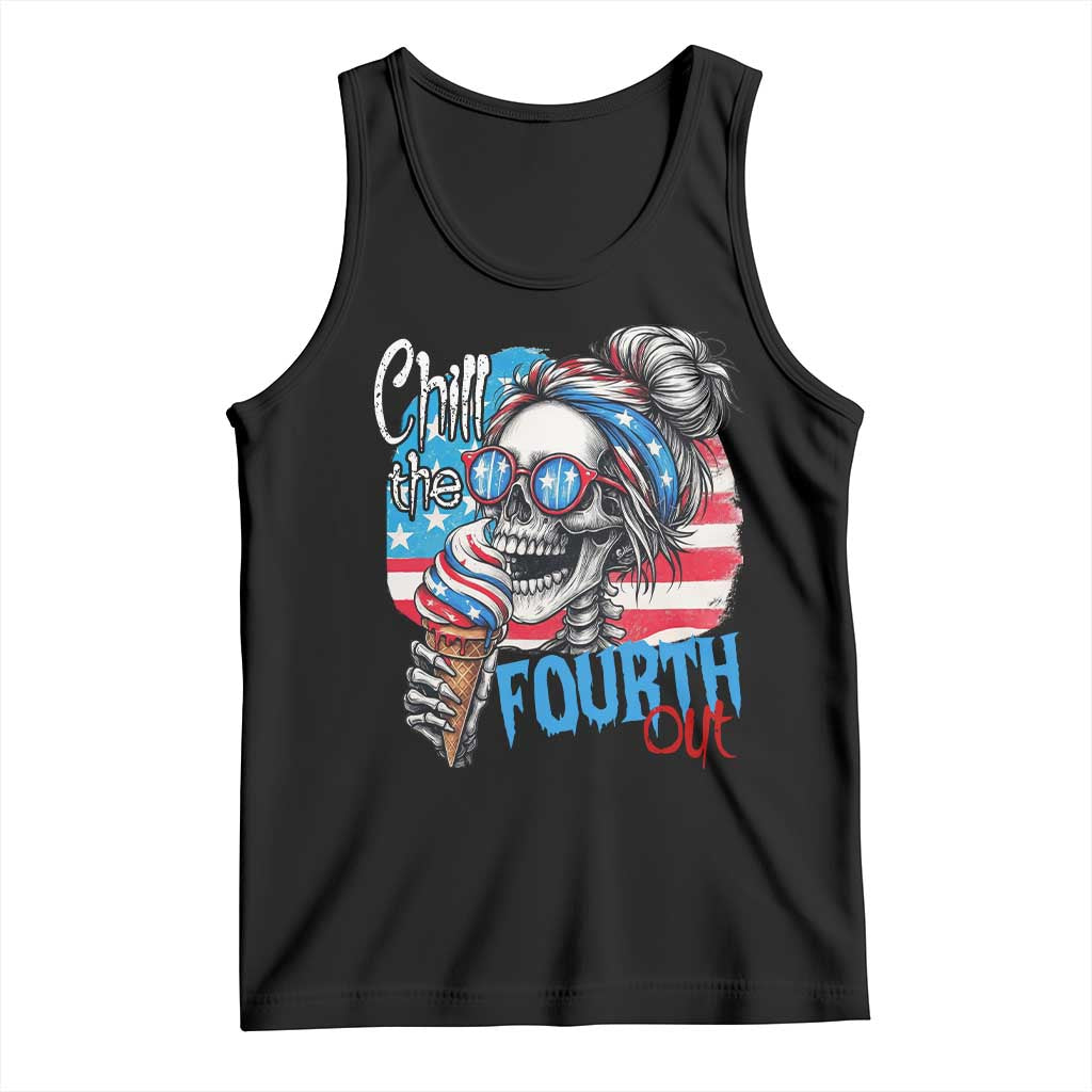 Funny Chill The Fourth Out 4th Of July Tank Top Patriotic Skeleton Popsicle US Flag - Wonder Print Shop