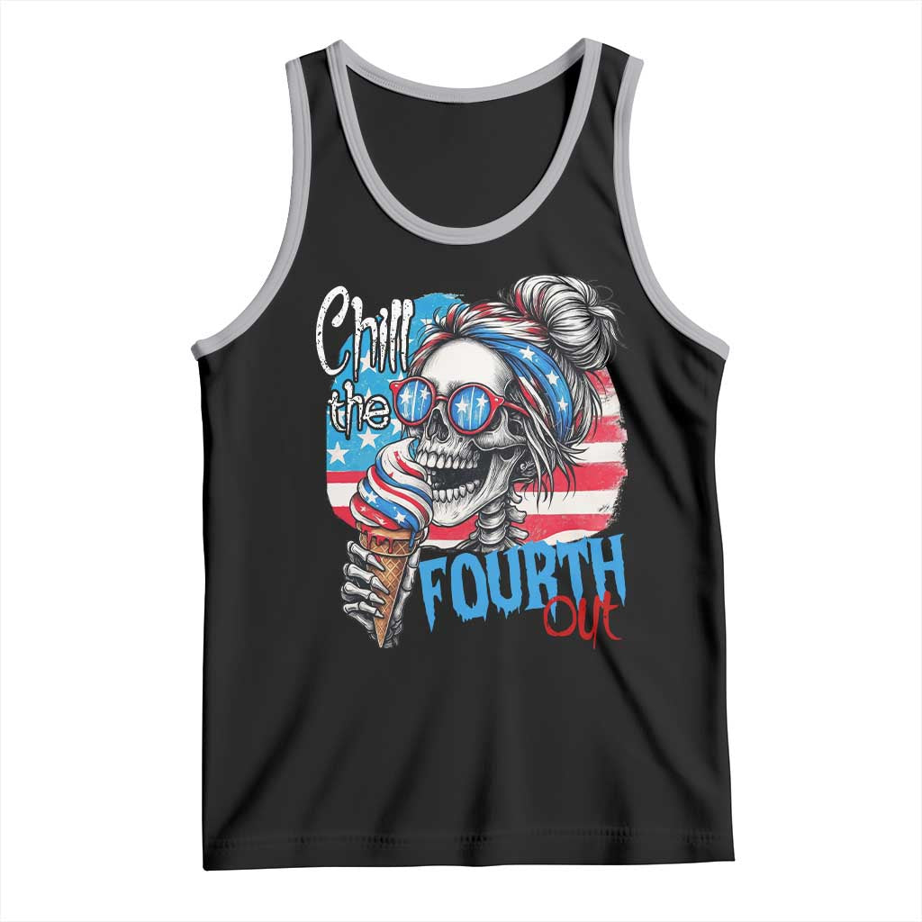 Funny Chill The Fourth Out 4th Of July Tank Top Patriotic Skeleton Popsicle US Flag - Wonder Print Shop