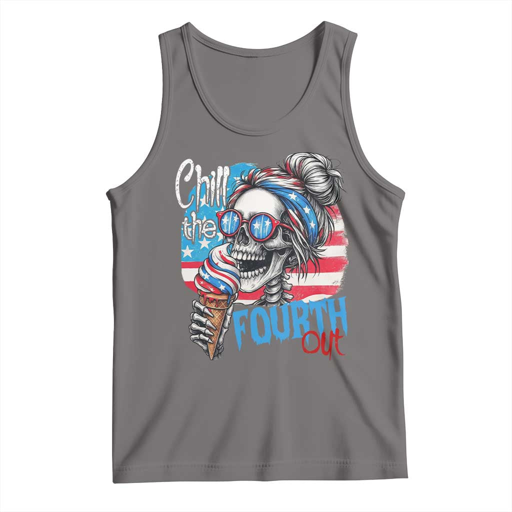 Funny Chill The Fourth Out 4th Of July Tank Top Patriotic Skeleton Popsicle US Flag - Wonder Print Shop