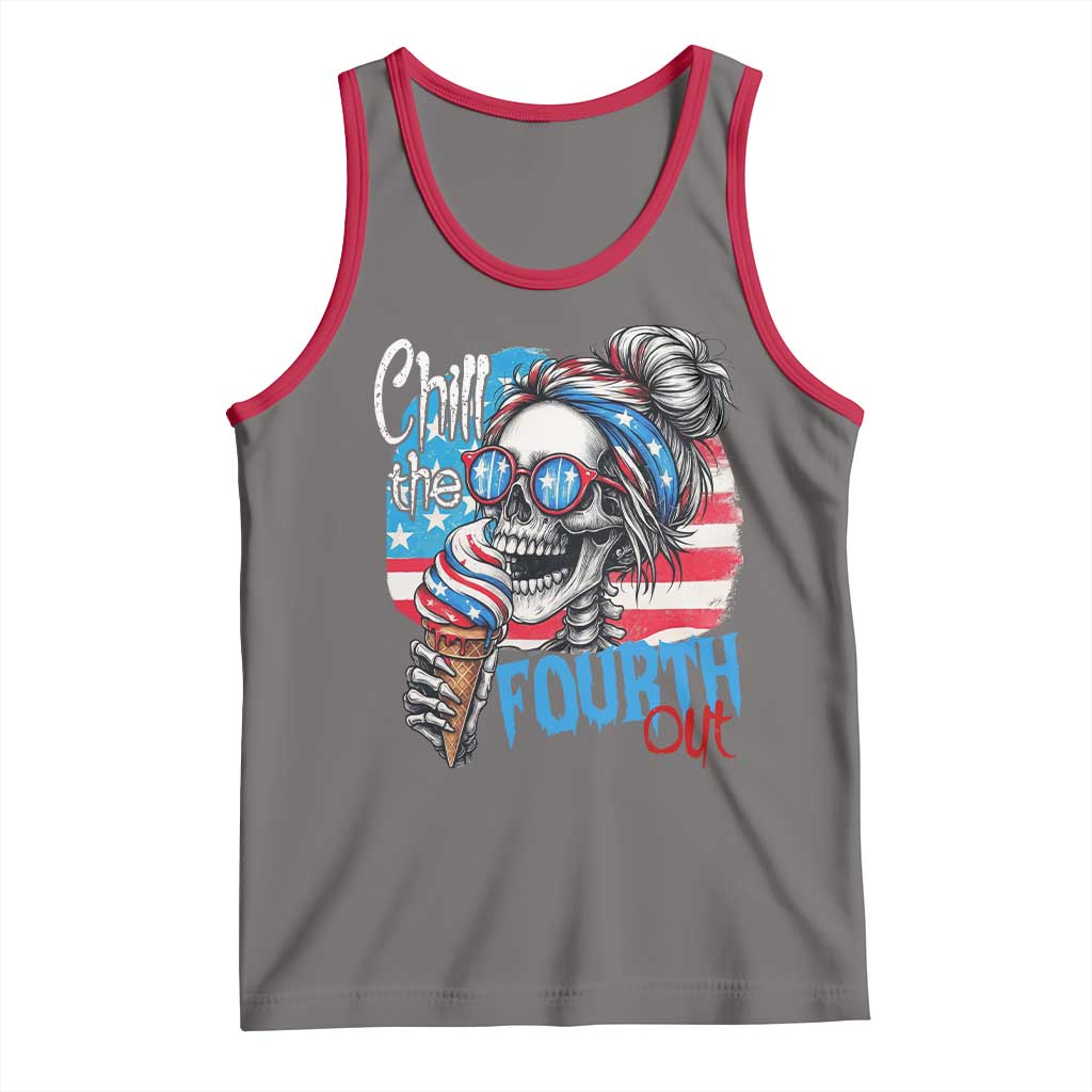 Funny Chill The Fourth Out 4th Of July Tank Top Patriotic Skeleton Popsicle US Flag - Wonder Print Shop