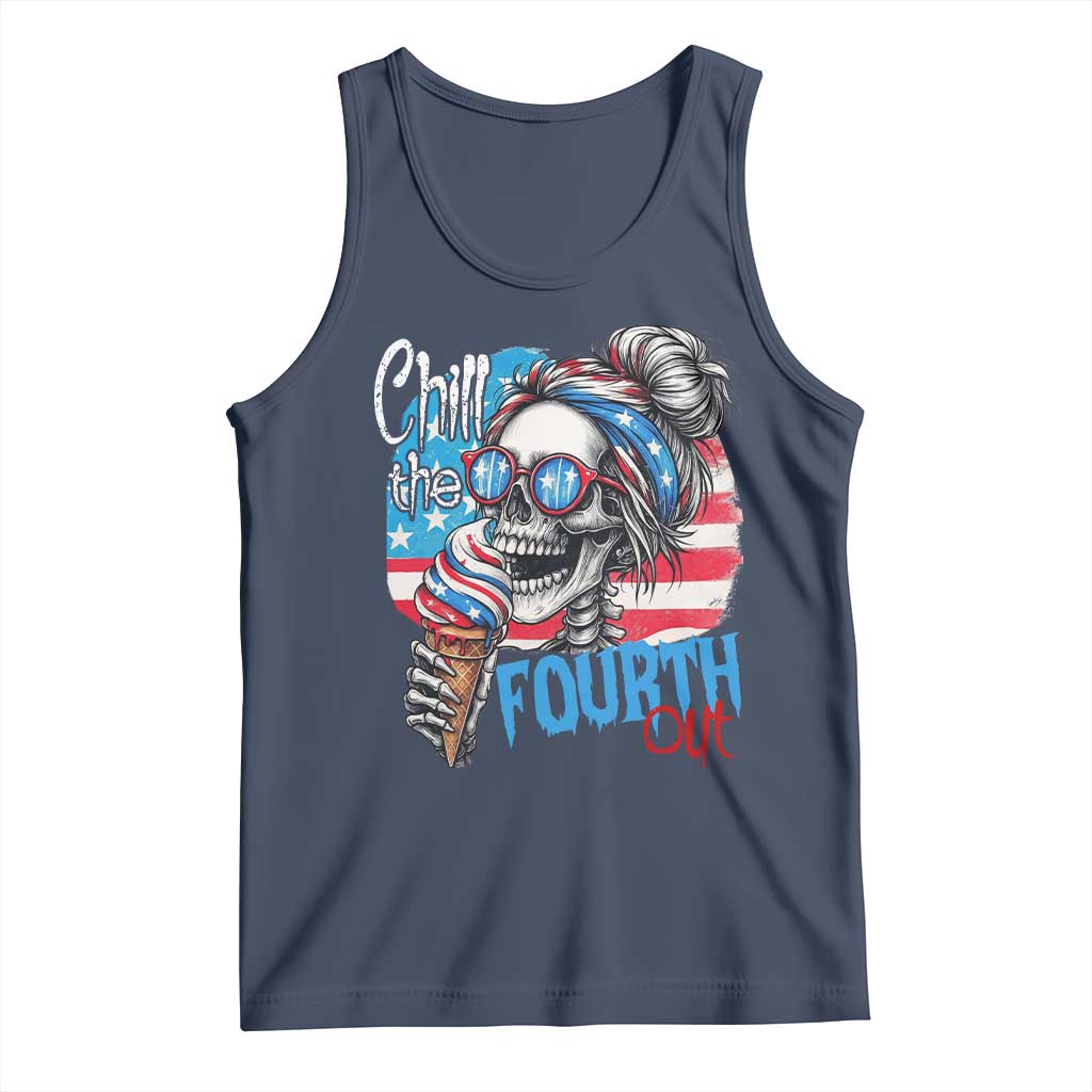 Funny Chill The Fourth Out 4th Of July Tank Top Patriotic Skeleton Popsicle US Flag - Wonder Print Shop