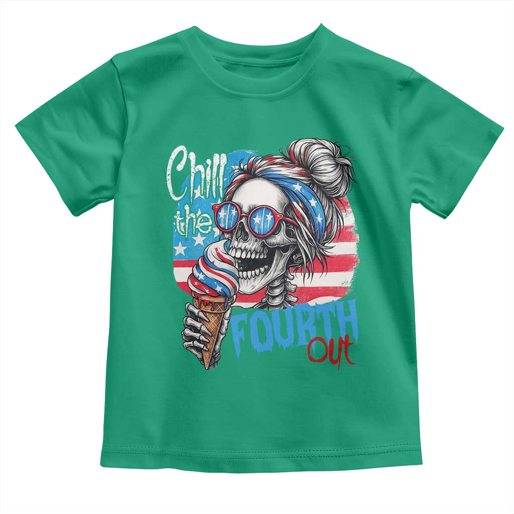Funny Chill The Fourth Out 4th Of July Toddler T Shirt Patriotic Skeleton Popsicle US Flag - Wonder Print Shop