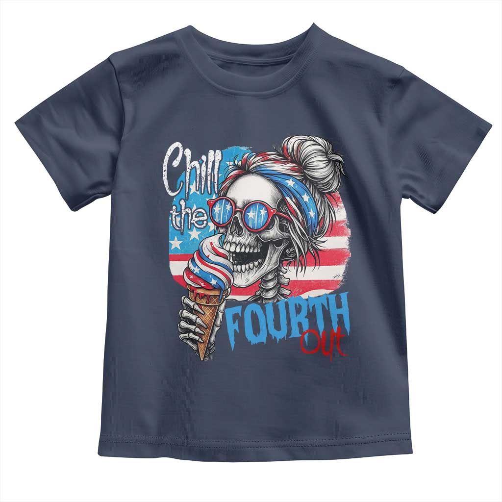 Funny Chill The Fourth Out 4th Of July Toddler T Shirt Patriotic Skeleton Popsicle US Flag - Wonder Print Shop