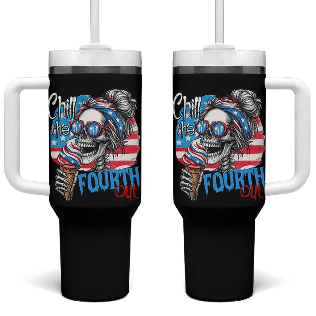 Funny Chill The Fourth Out 4th Of July Tumbler With Handle Patriotic Skeleton Popsicle US Flag - Wonder Print Shop
