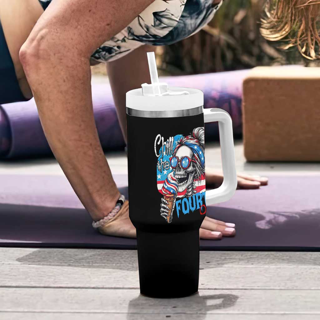 Funny Chill The Fourth Out 4th Of July Tumbler With Handle Patriotic Skeleton Popsicle US Flag - Wonder Print Shop