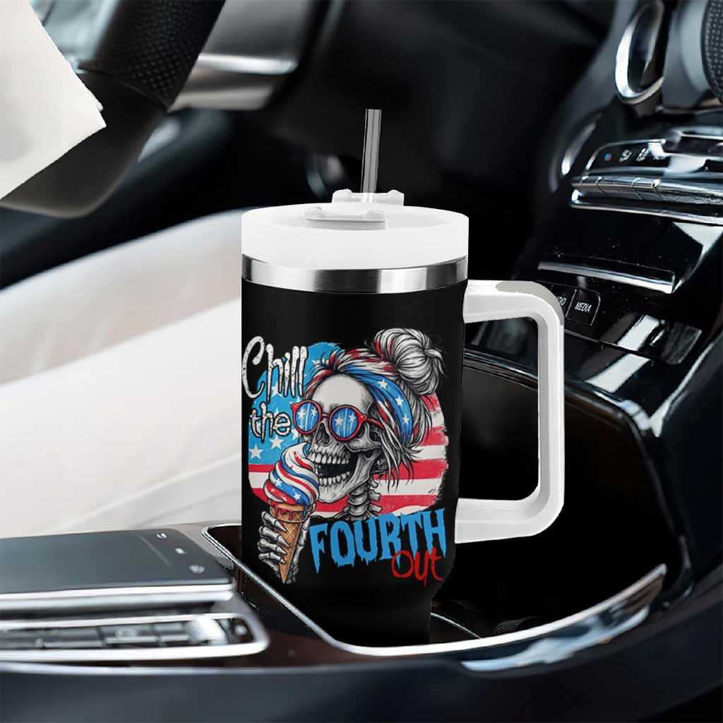 Funny Chill The Fourth Out 4th Of July Tumbler With Handle Patriotic Skeleton Popsicle US Flag - Wonder Print Shop