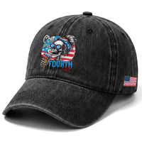 Funny Chill The Fourth Out 4th Of July Washed Cotton Baseball Cap Patriotic Skeleton Popsicle US Flag