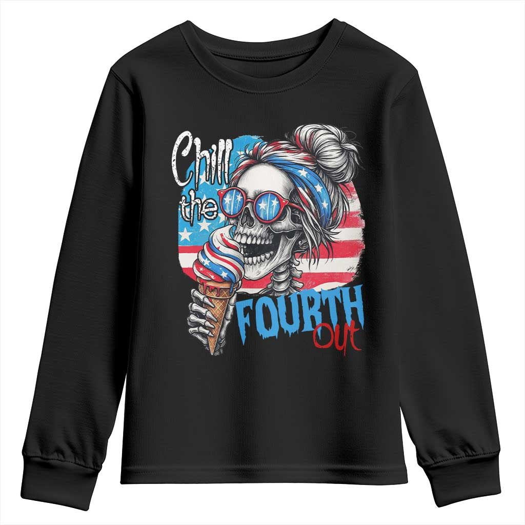 Funny Chill The Fourth Out 4th Of July Youth Sweatshirt Patriotic Skeleton Popsicle US Flag - Wonder Print Shop