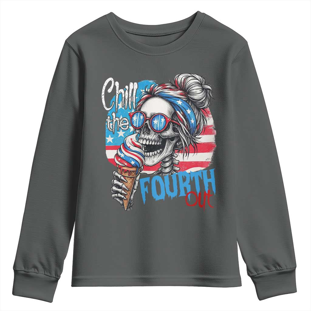 Funny Chill The Fourth Out 4th Of July Youth Sweatshirt Patriotic Skeleton Popsicle US Flag - Wonder Print Shop