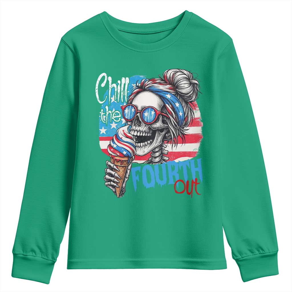 Funny Chill The Fourth Out 4th Of July Youth Sweatshirt Patriotic Skeleton Popsicle US Flag - Wonder Print Shop