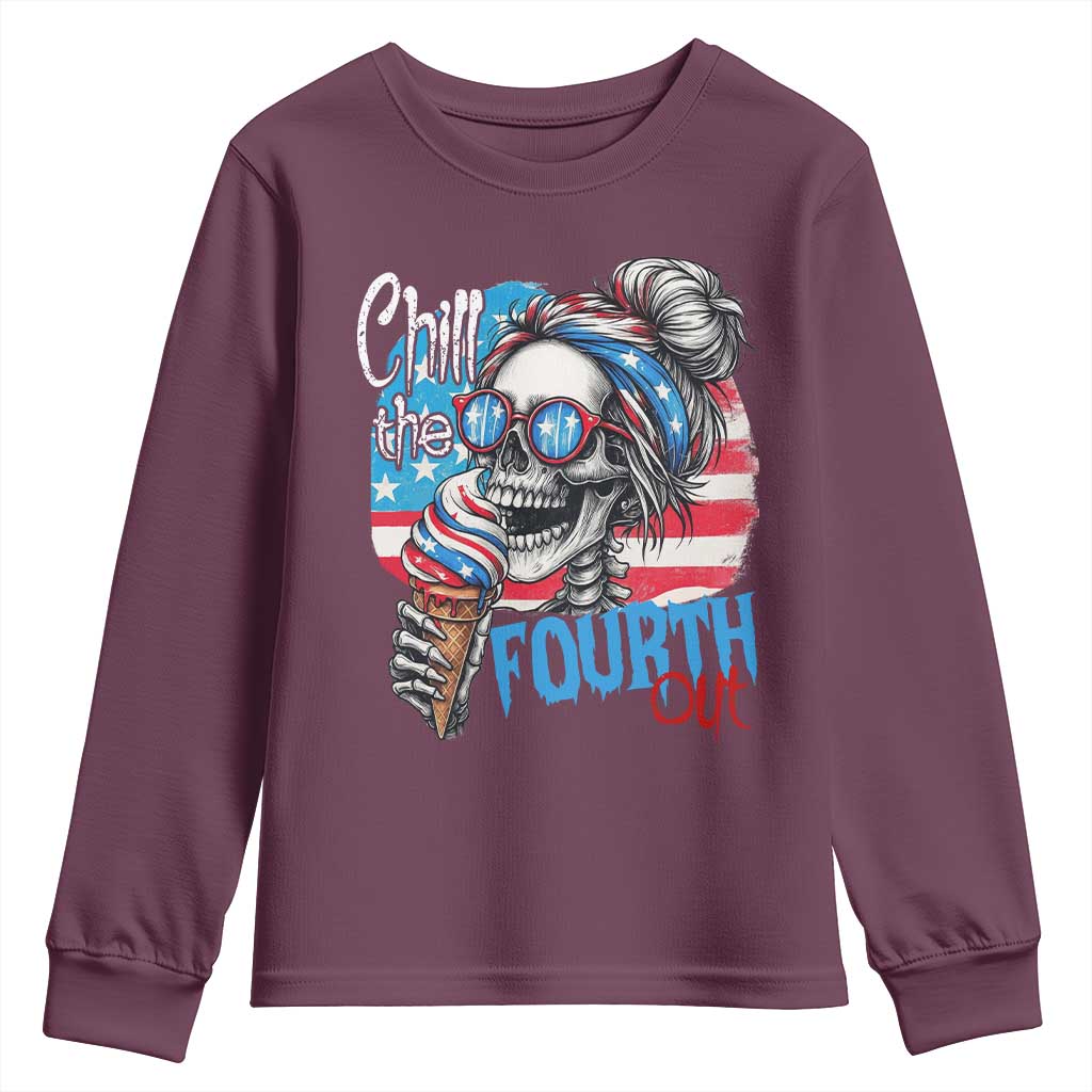Funny Chill The Fourth Out 4th Of July Youth Sweatshirt Patriotic Skeleton Popsicle US Flag - Wonder Print Shop