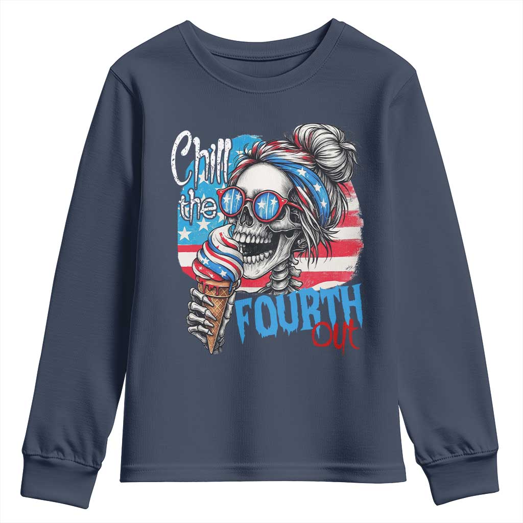 Funny Chill The Fourth Out 4th Of July Youth Sweatshirt Patriotic Skeleton Popsicle US Flag - Wonder Print Shop