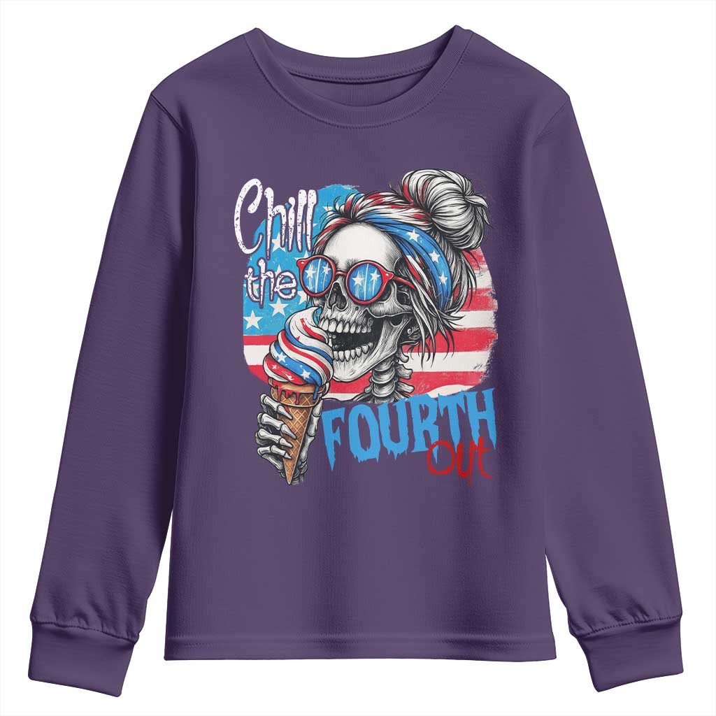 Funny Chill The Fourth Out 4th Of July Youth Sweatshirt Patriotic Skeleton Popsicle US Flag - Wonder Print Shop