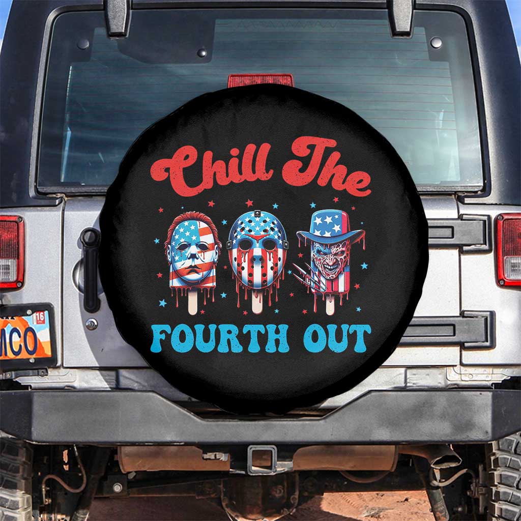 Funny Chill The Fourth Out Spare Tire Cover 4th of July Horror Movie Popsicle Mask USA Flag - Wonder Print Shop