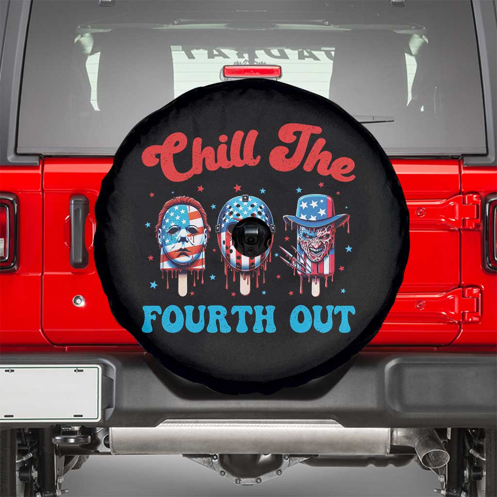 Funny Chill The Fourth Out Spare Tire Cover 4th of July Horror Movie Popsicle Mask USA Flag - Wonder Print Shop