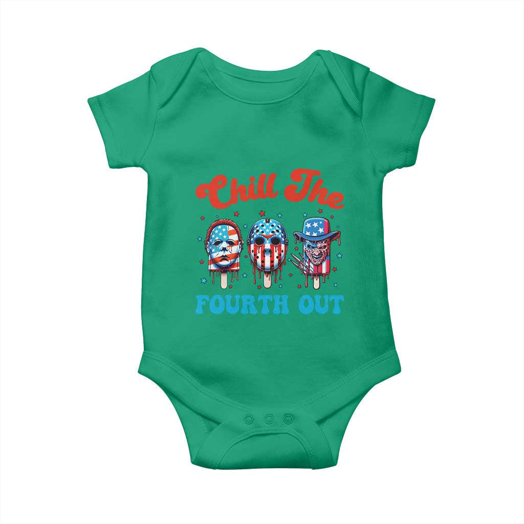 Funny Chill The Fourth Out Baby Onesie 4th of July Horror Movie Popsicle Mask USA Flag - Wonder Print Shop