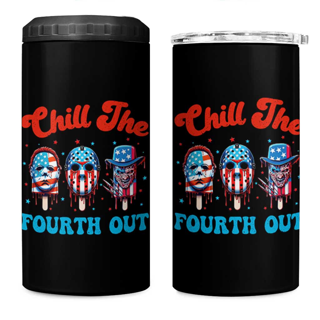Funny Chill The Fourth Out 4 in 1 Can Cooler Tumbler 4th of July Horror Movie Popsicle Mask USA Flag - Wonder Print Shop