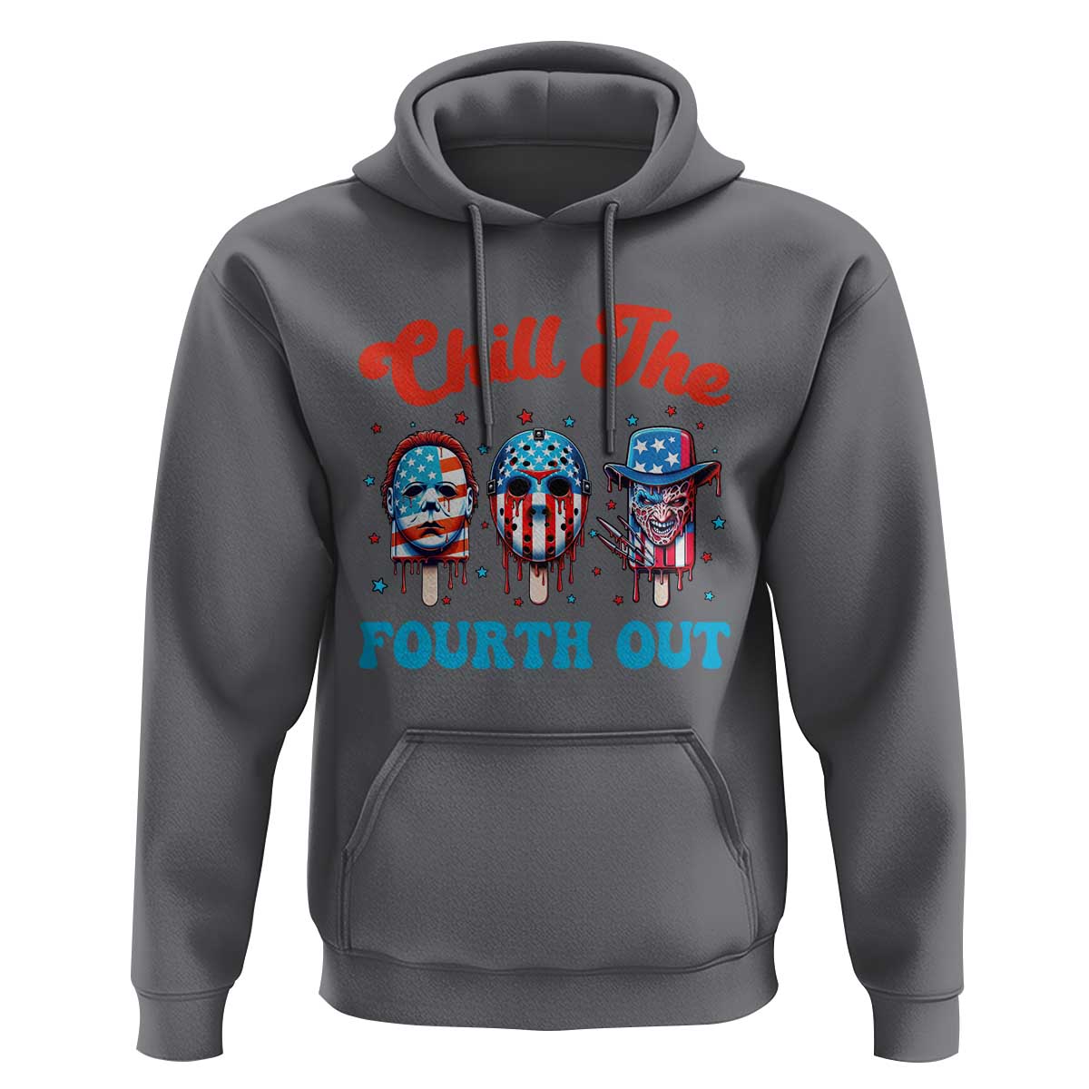 Funny Chill The Fourth Out Hoodie 4th of July Horror Movie Popsicle Mask USA Flag - Wonder Print Shop