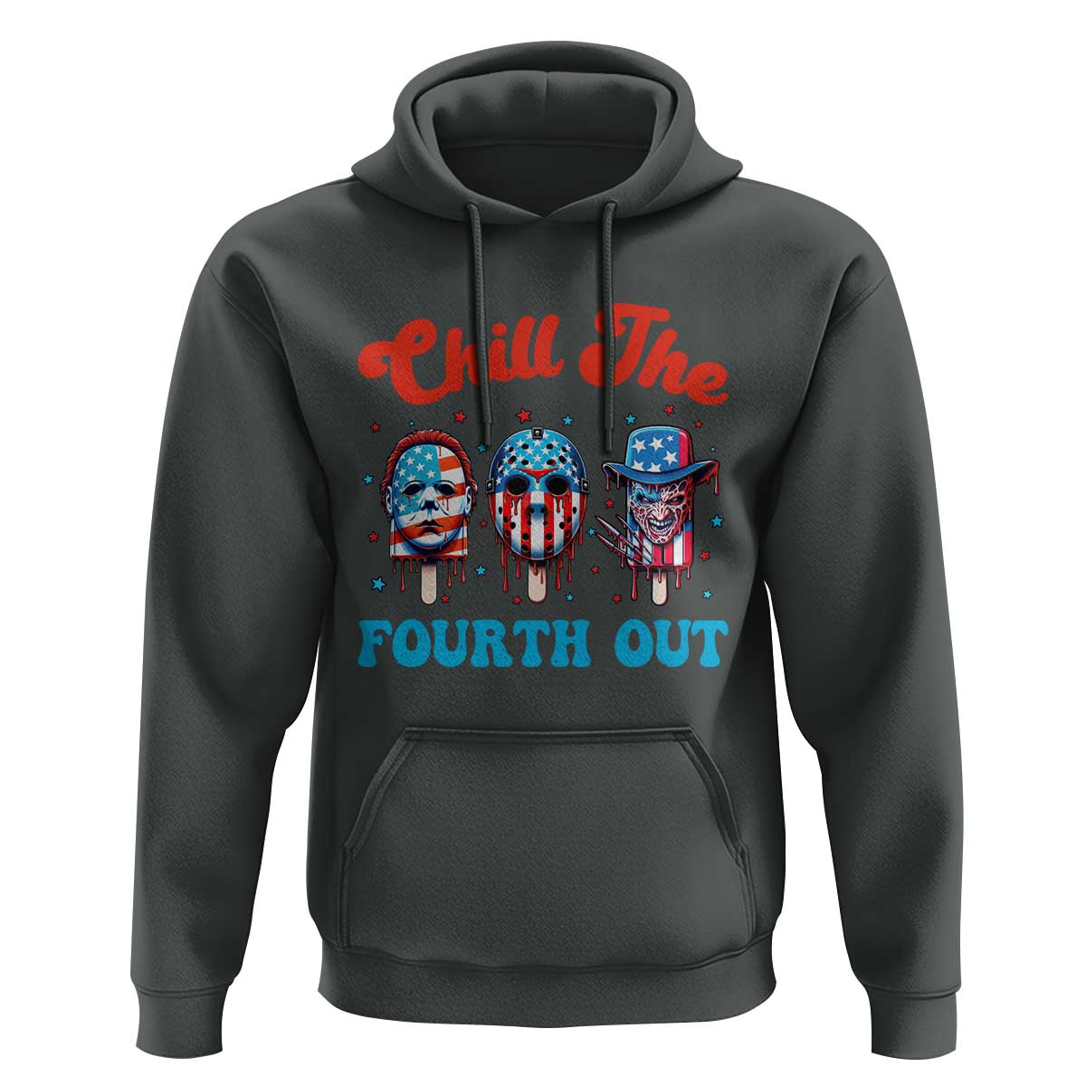 Funny Chill The Fourth Out Hoodie 4th of July Horror Movie Popsicle Mask USA Flag - Wonder Print Shop