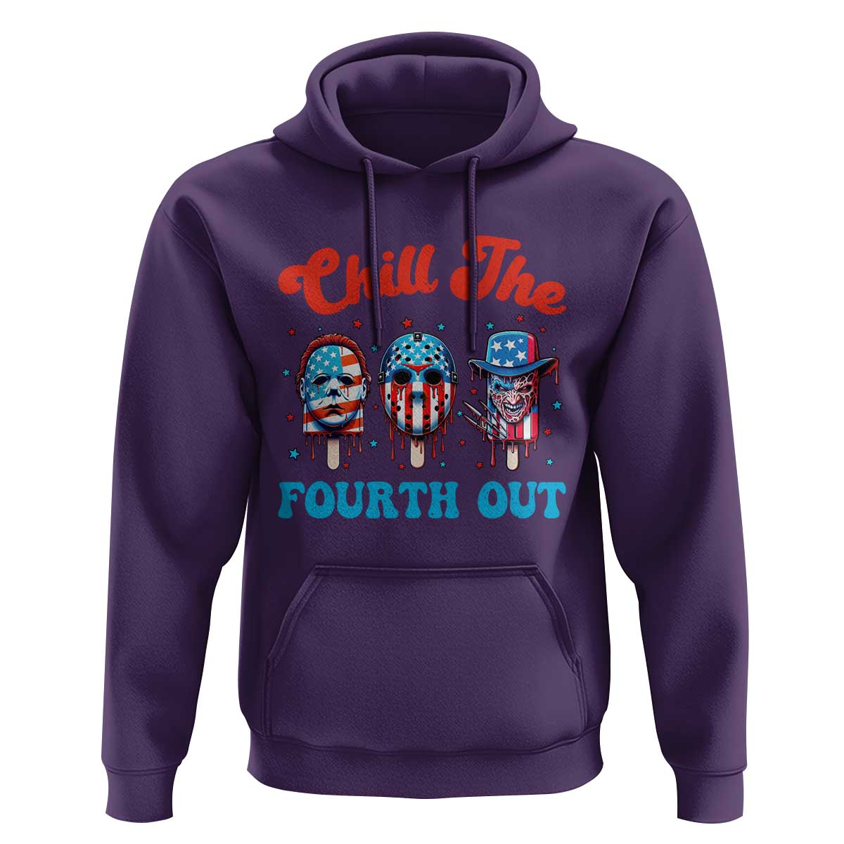 Funny Chill The Fourth Out Hoodie 4th of July Horror Movie Popsicle Mask USA Flag - Wonder Print Shop