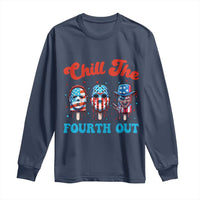 Funny Chill The Fourth Out Long Sleeve Shirt 4th of July Horror Movie Popsicle Mask USA Flag - Wonder Print Shop