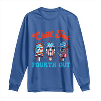 Funny Chill The Fourth Out Long Sleeve Shirt 4th of July Horror Movie Popsicle Mask USA Flag - Wonder Print Shop