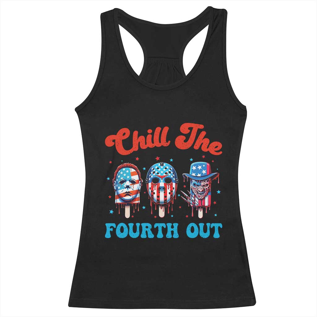 Funny Chill The Fourth Out Racerback Tank Top 4th of July Horror Movie Popsicle Mask USA Flag - Wonder Print Shop